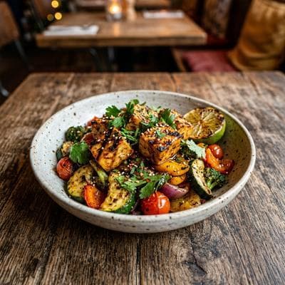 Tofu grillado con vegetales